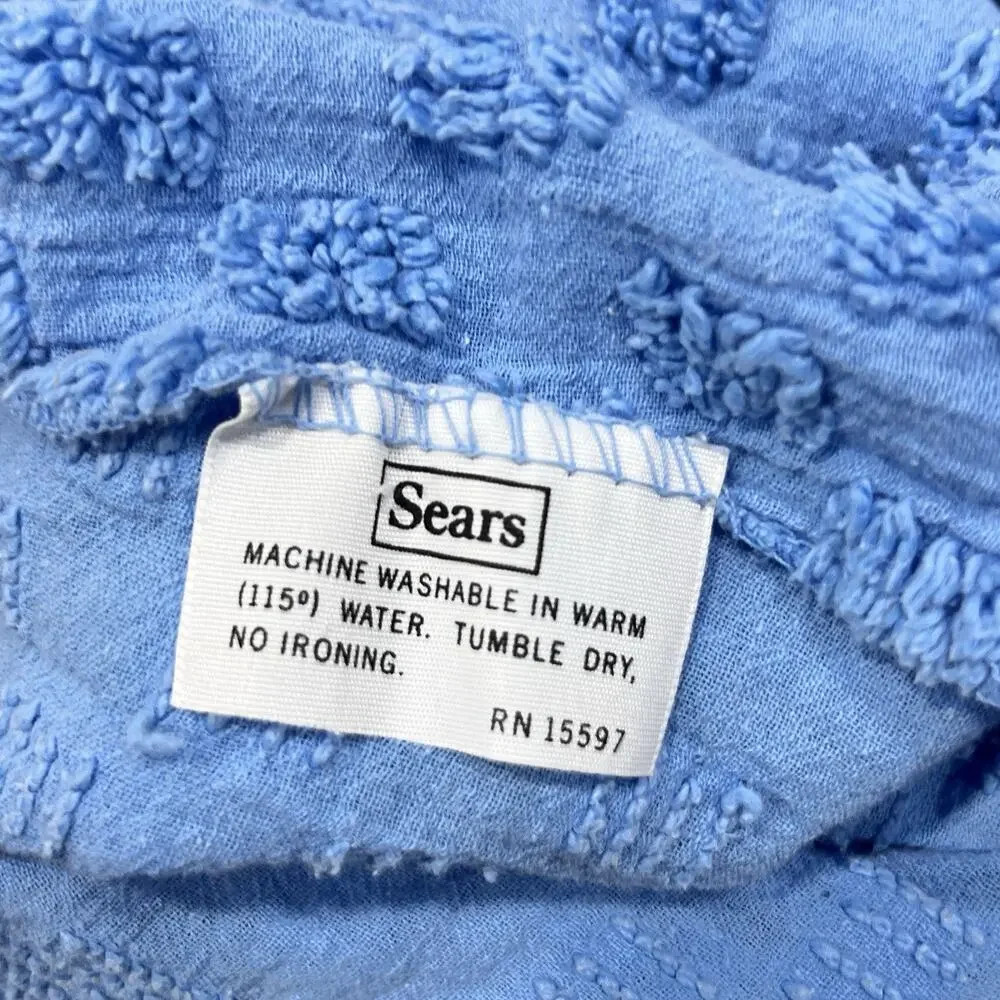 Vtg Sears Blue Medallion Chenille Bedspread Fringe Lightweight AS IS Cutter